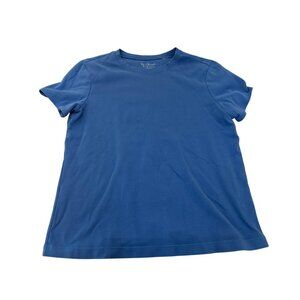 Chicos Blue Cotton Blend Short Sleeve Tunic Top Size 2 Basic Solid Print